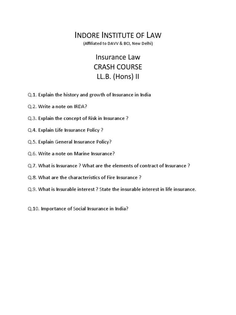 Insurance Law Crash Course Guide | PDF | Insurance | Life Insurance