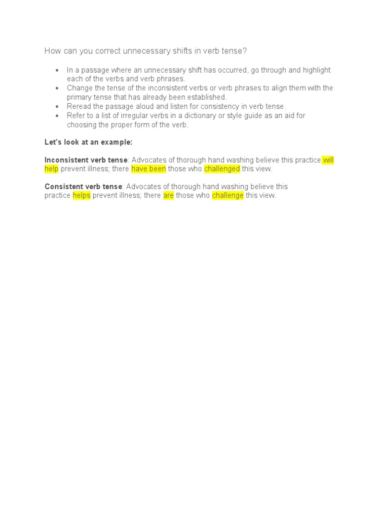 Correcting Verb Tense Inconsistencies | PDF | Self-Improvement
