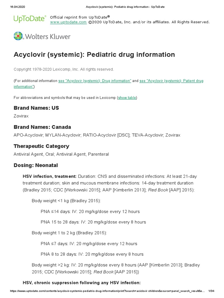 Acyclovir (Systemic) Pediatric Drug Information UpToDate PDF PDF