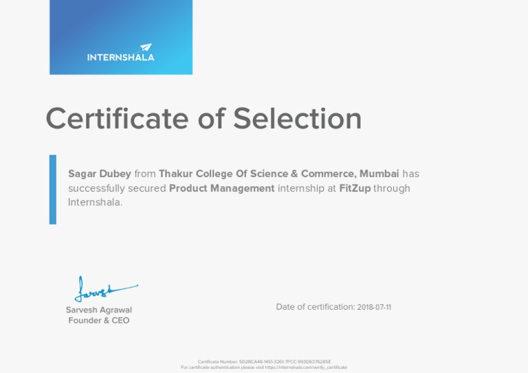 Product management internship certificate pdf