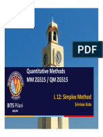 Quantitative Methods MM ZG515 / QM ZG515: L 12: Simplex Method