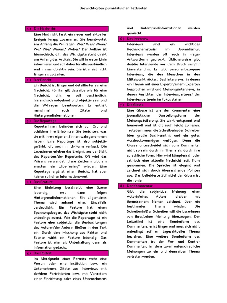 Journalistische Textsorten | PDF