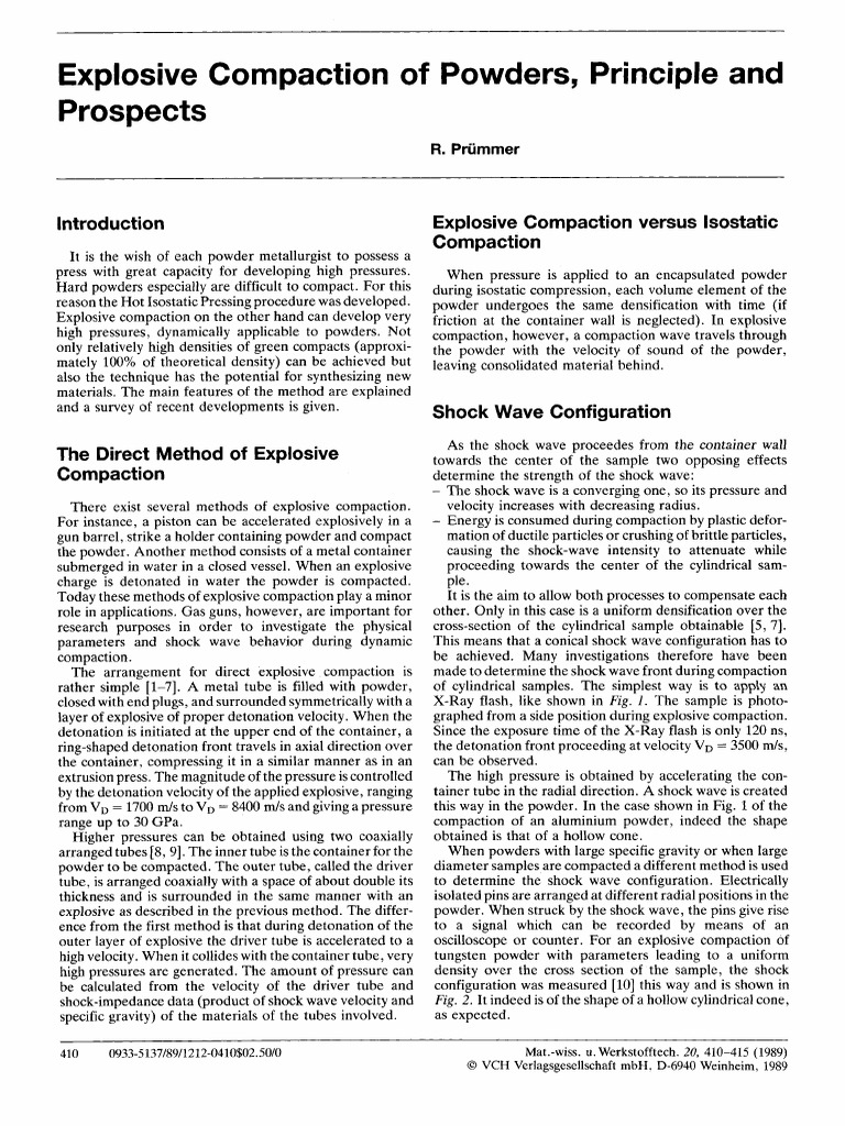 Explosive Compaction Powders, Principle and Prospects PDF Sintering