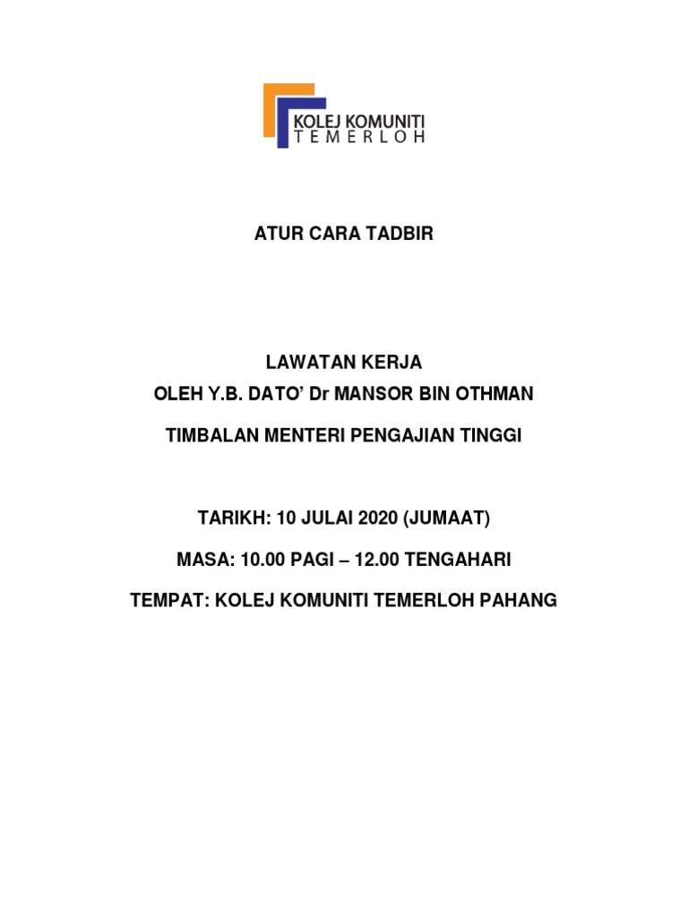 Atur Cara Tadbir Majlis Ybtm Draf Versi 1 Pdf