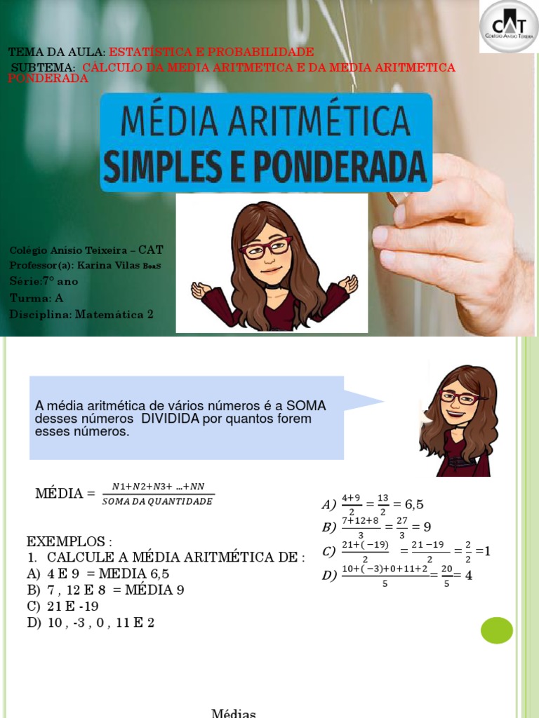 Cálculo da Média Aritmética 7º Ano | PDF | Média | Aritmética