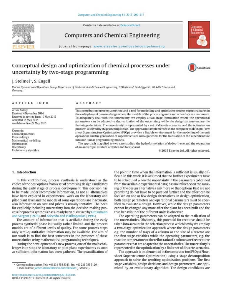 Computers and Chemical Engineering J. Steimel, S. Engell PDF