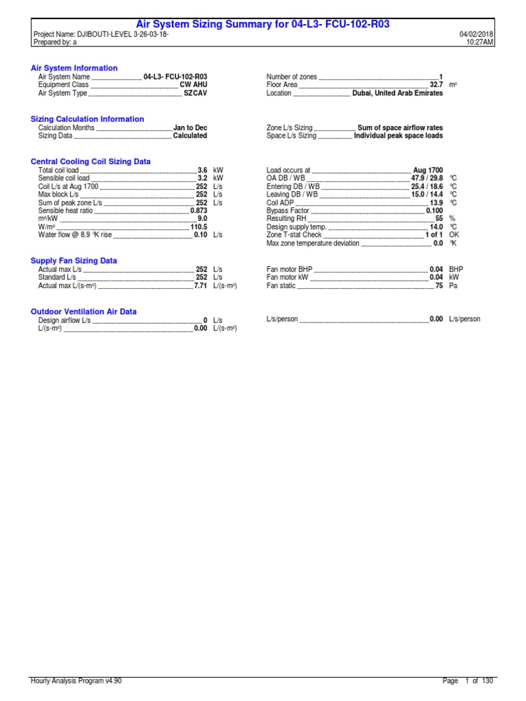 Air System Sizing Summary - DJIBOUTI | PDF | Ventilation (Architecture ...