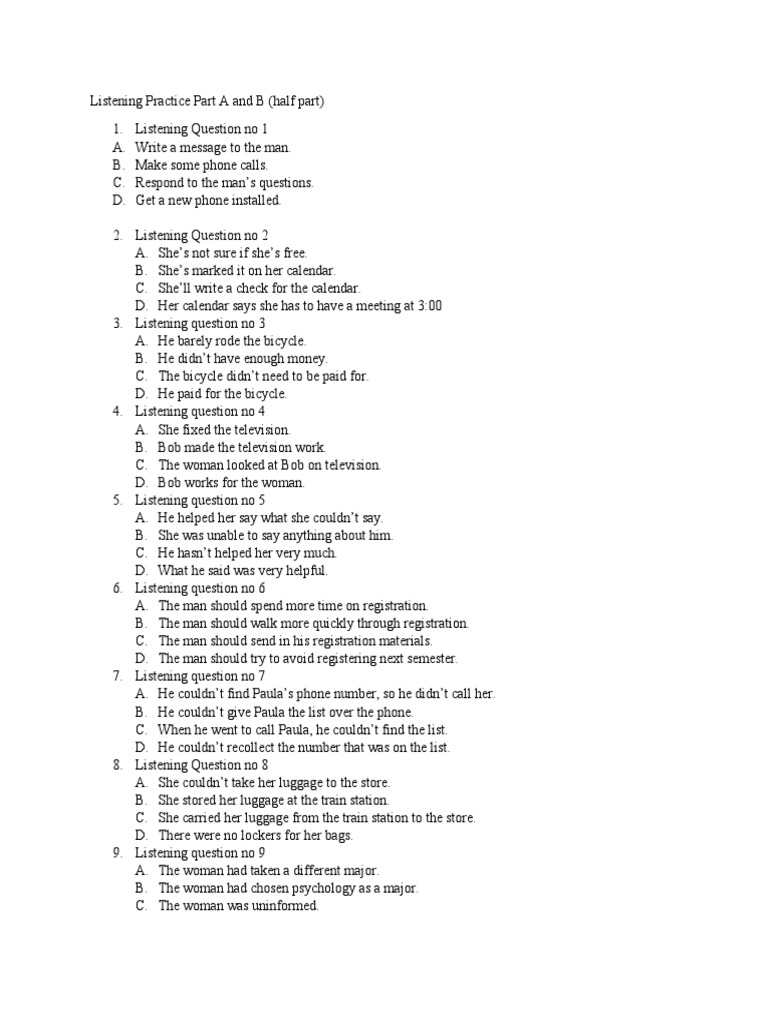 Listening Practice Part A and B Part 3 | PDF | Language Arts ...