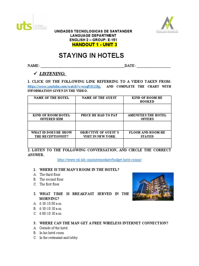 Hotel Vocabulary and Booking Guide | PDF | Hotel | Motel