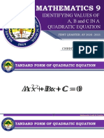 Mathematics 9: Identifying Values of A, Bandcina Quadratic Equation