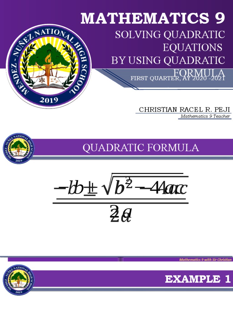 Mathematics 9: Solving Quadratic Equations by Using Quadratic Formula ...