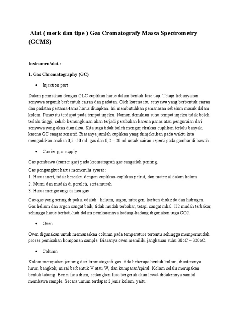 Alat Gas Kromatografi Massa (GCMS) | PDF