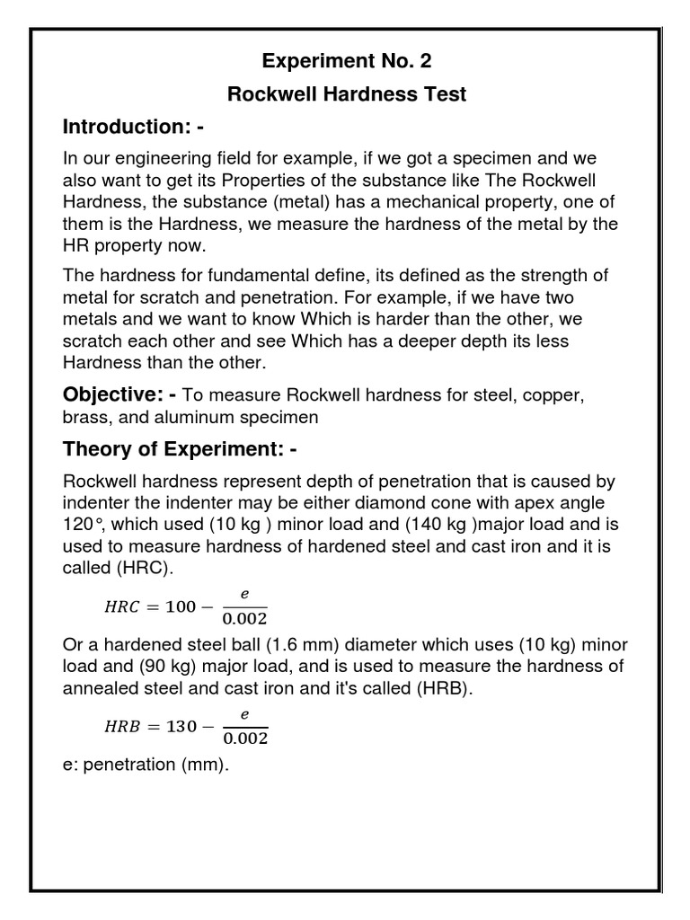 Rockwell Hardness Test PDF Hardness Chemical Product Engineering