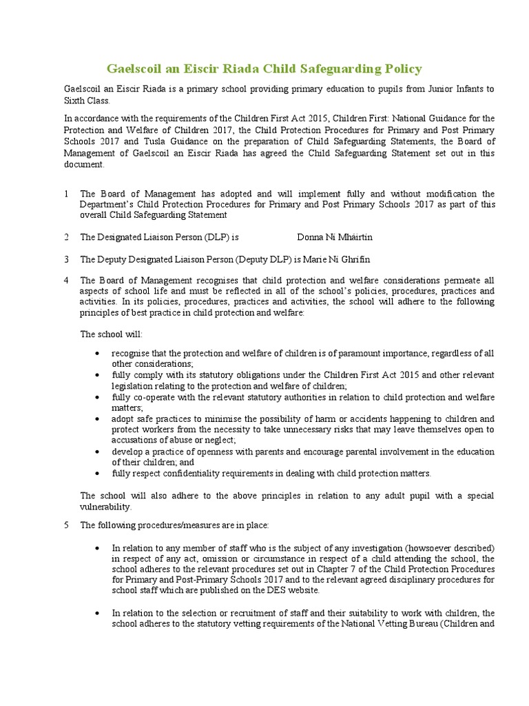 Gaelscoil Child Safeguarding Policy | PDF | Child Protection | Board Of ...