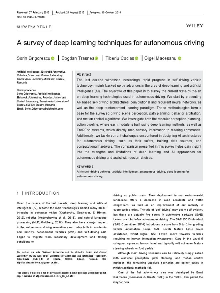 A Survey of Deep Learning Techniques For Autonomous Driving | PDF ...