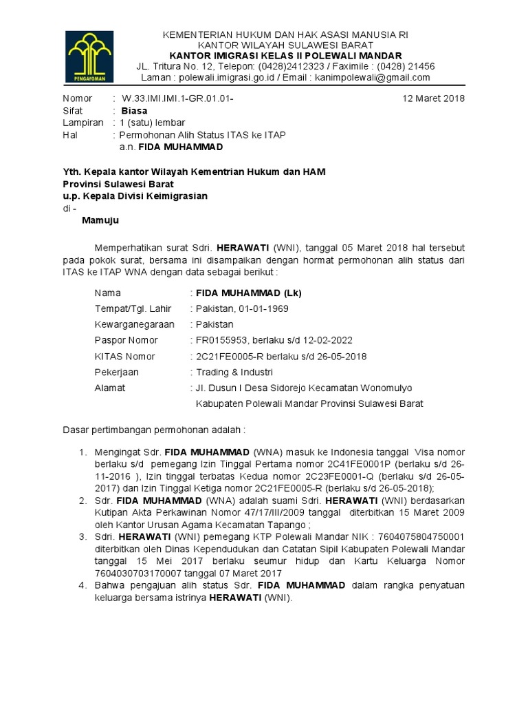 Permohonan Alih Status ITAS ke ITAP | PDF
