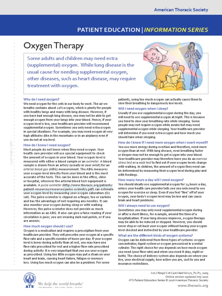 Oxygen Therapy Patient Education PDF Oxygen Breathing