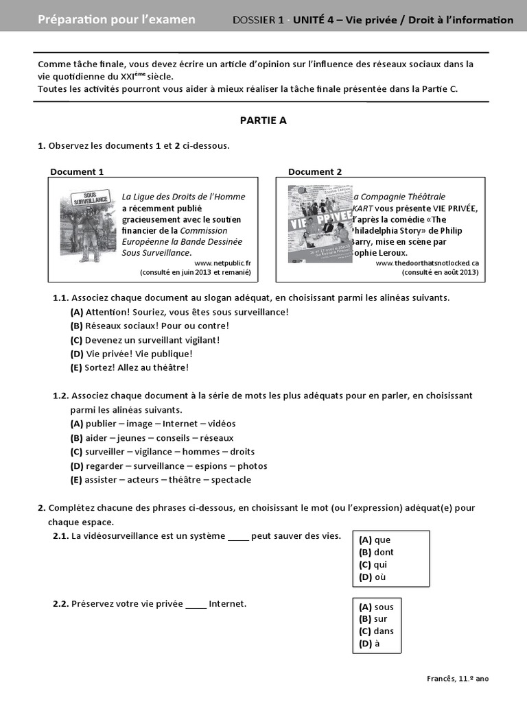 Associez Chaque Réseau Social à Sa Catégorie ff11 Exame Dossier1 Unidade4 | PDF | Confidentialité | Surveillance