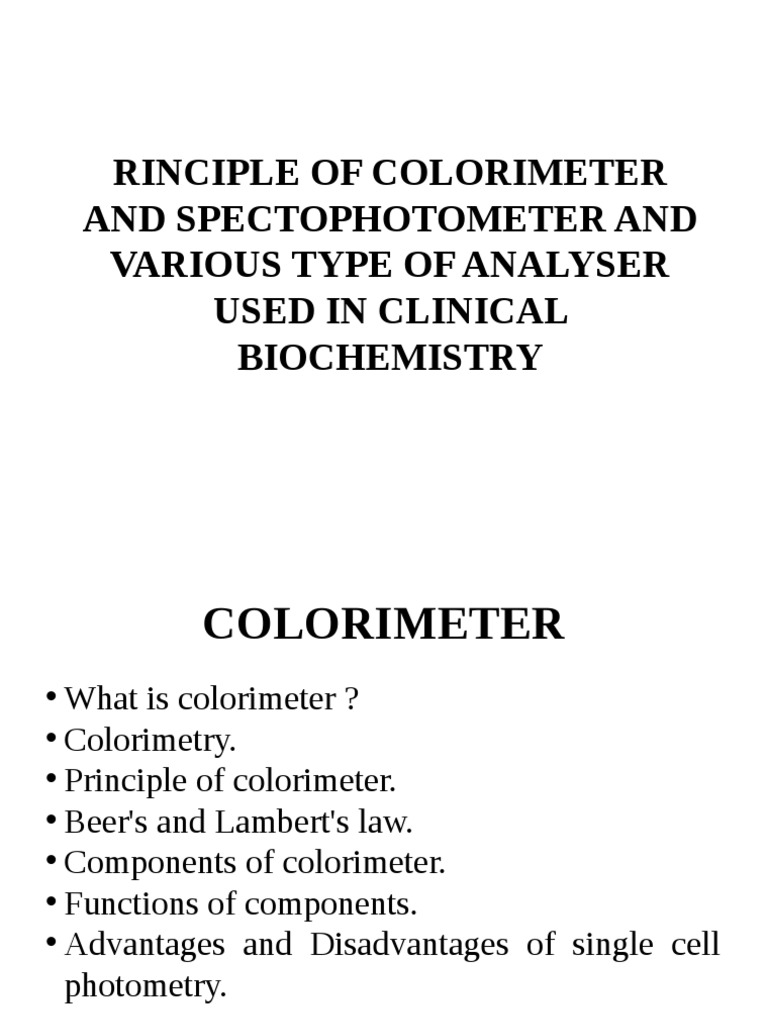 Colorimeter and Fully Auto Analyzer Group H PDF Spectrophotometry Optical Filter