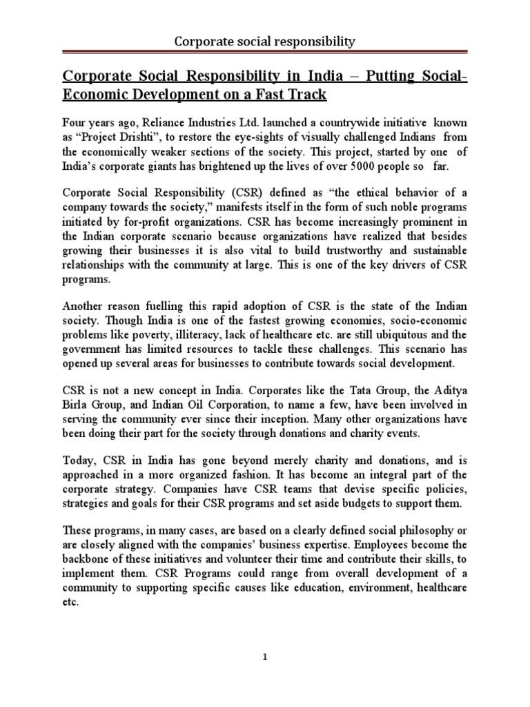 CSR Initiatives Transforming India | PDF | Corporate Social ...