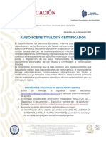 AVISO Sobre Títulos y Certificados