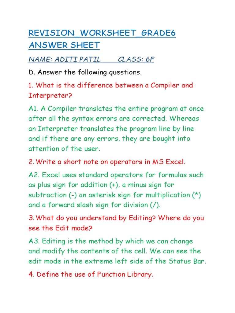 Revision Worksheet of Computer | PDF | Internet Access | Information ...