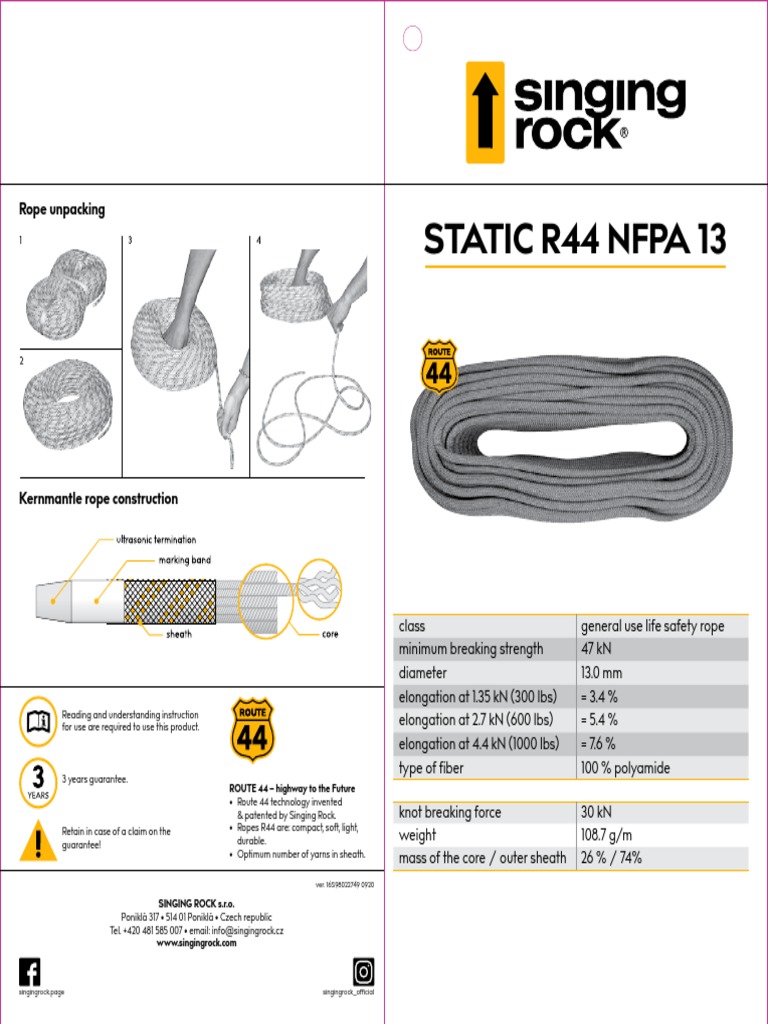 R44 NFPA 13 Life Safety Rope Specs | PDF | Rope | Materials