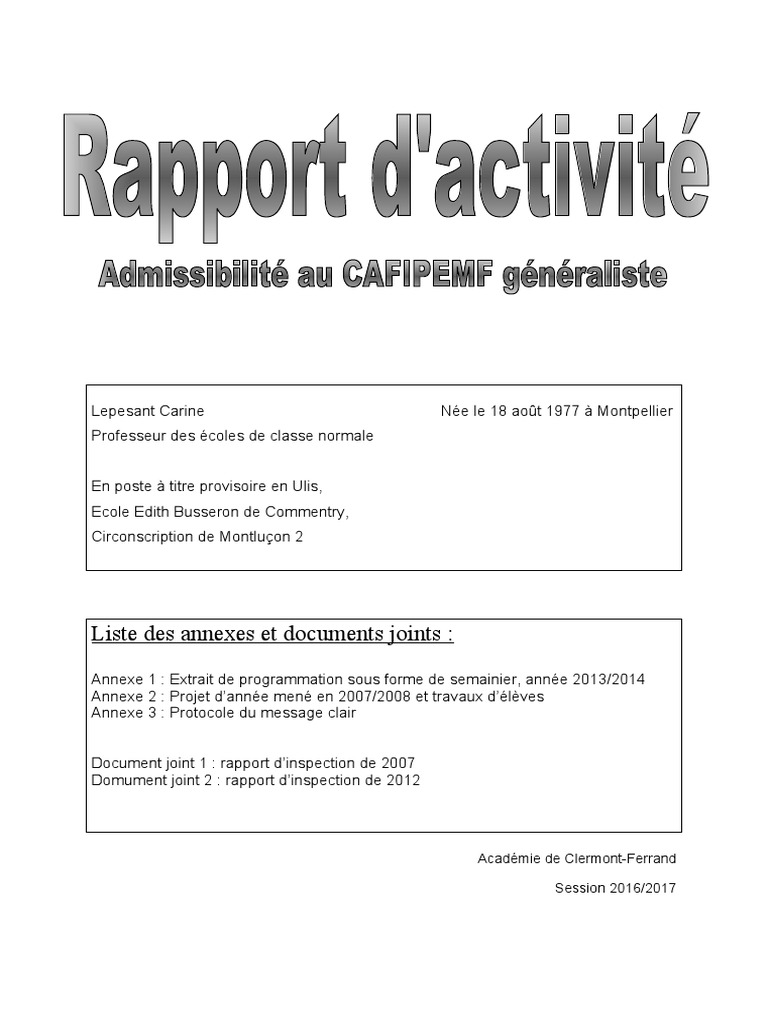 Exemple Rapport D’Activité Cafipemf – LFMP
