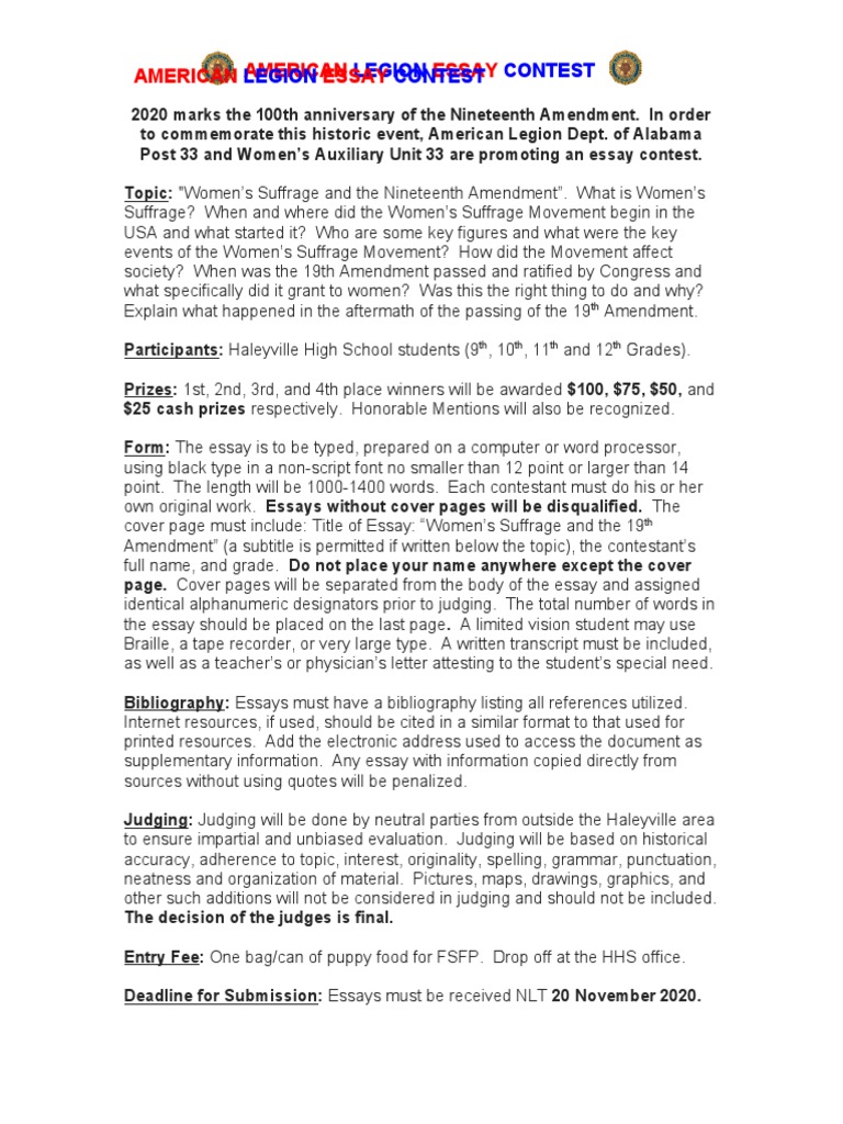 American Legion Essay Contest Honors Women's Suffrage | PDF | Women's ...
