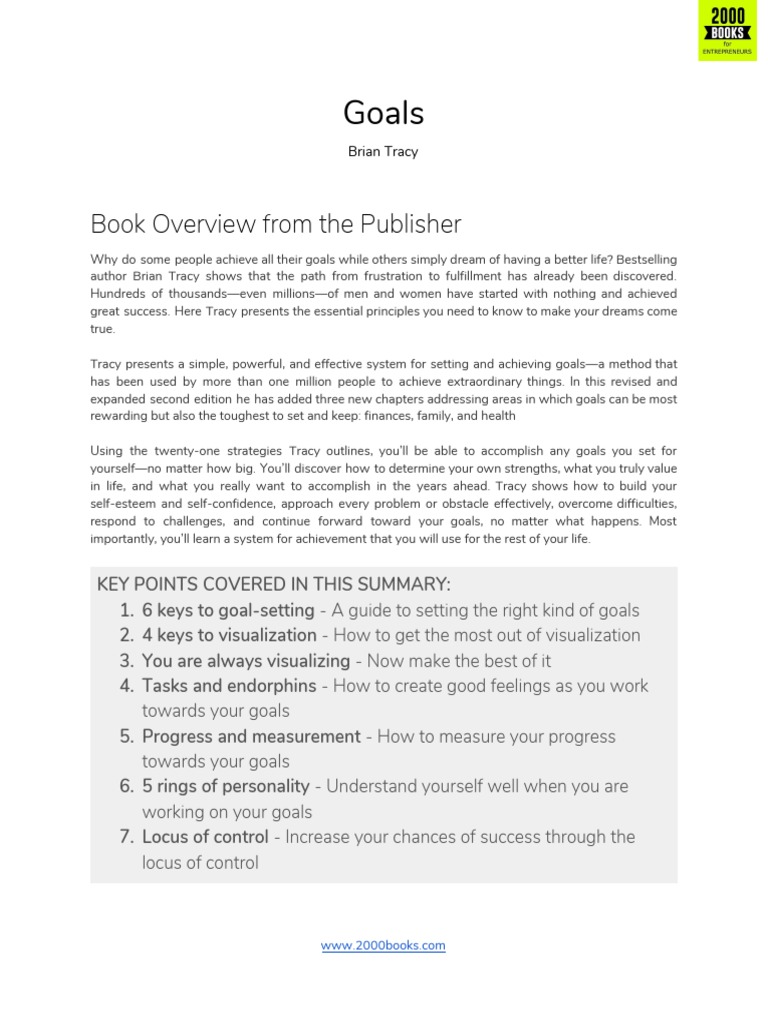 Goals Book Overview From The Publisher PDF Goal Setting Goal