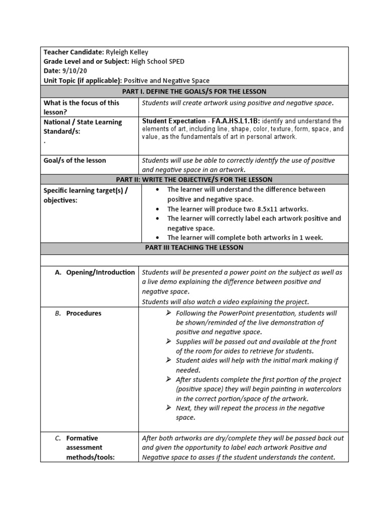 Pos Neg Space Lesson Plan | PDF | Lesson Plan | Educational Psychology