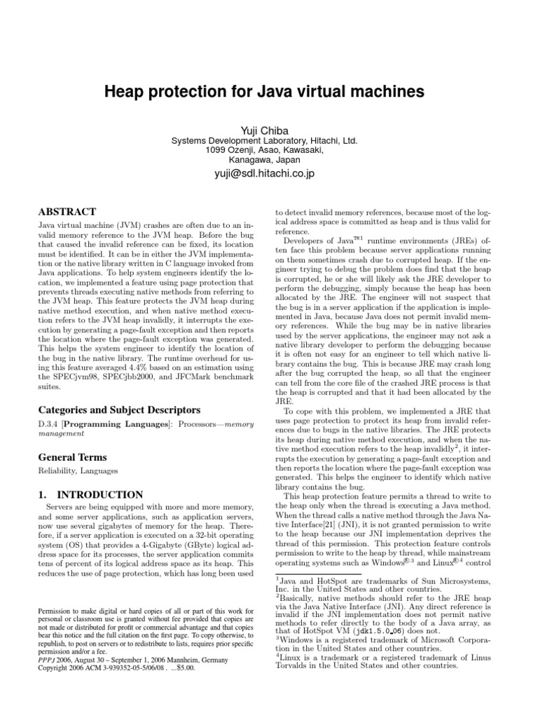 Heap Protection For Java Virtual Machines: Yuji Chiba | PDF | Java ...