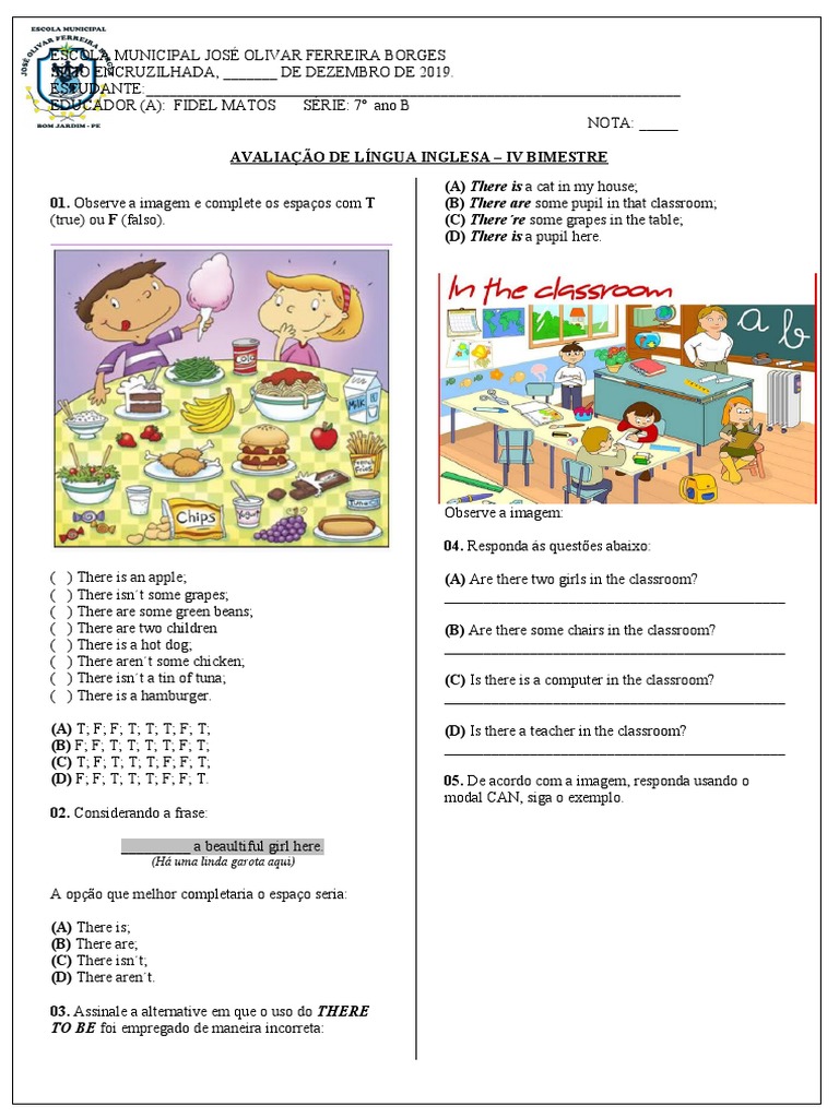 Prova de Inglês 7 Ano | PDF
