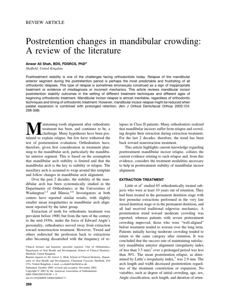 ART - EXP.MAND.7.Postretention Changes in Mandibular Crowding | PDF ...