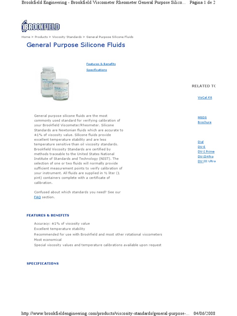 Brookfield Silicone Viscosity Standards | PDF | Calibration | Civil ...