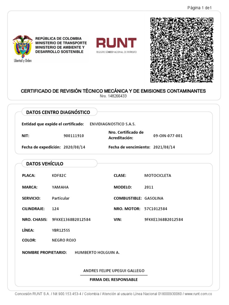 Certificado RTM PDF | PDF