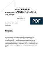 Forman Christian COLLEGE, LAHORE (A Chartered: University) WRCM101