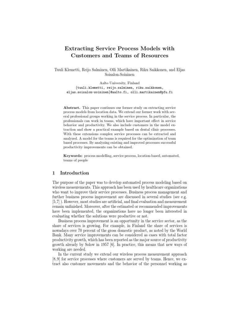 Extracting Service Process Models With Customers and Teams of Resources ...