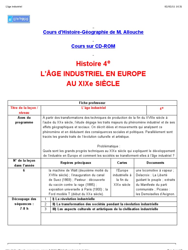 Evaluation L'âge Industriel En France Cm2 Pdf