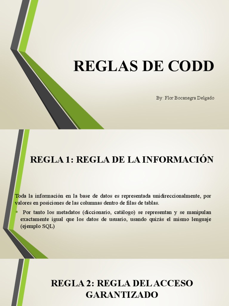 Reglas de Codd para Bases de Datos | PDF | Base de datos relacional ...
