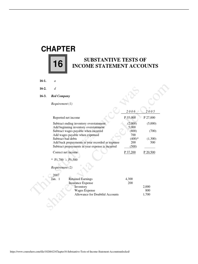 Substantive Tests for Income Statement Accounts | PDF | Bad Debt | Expense