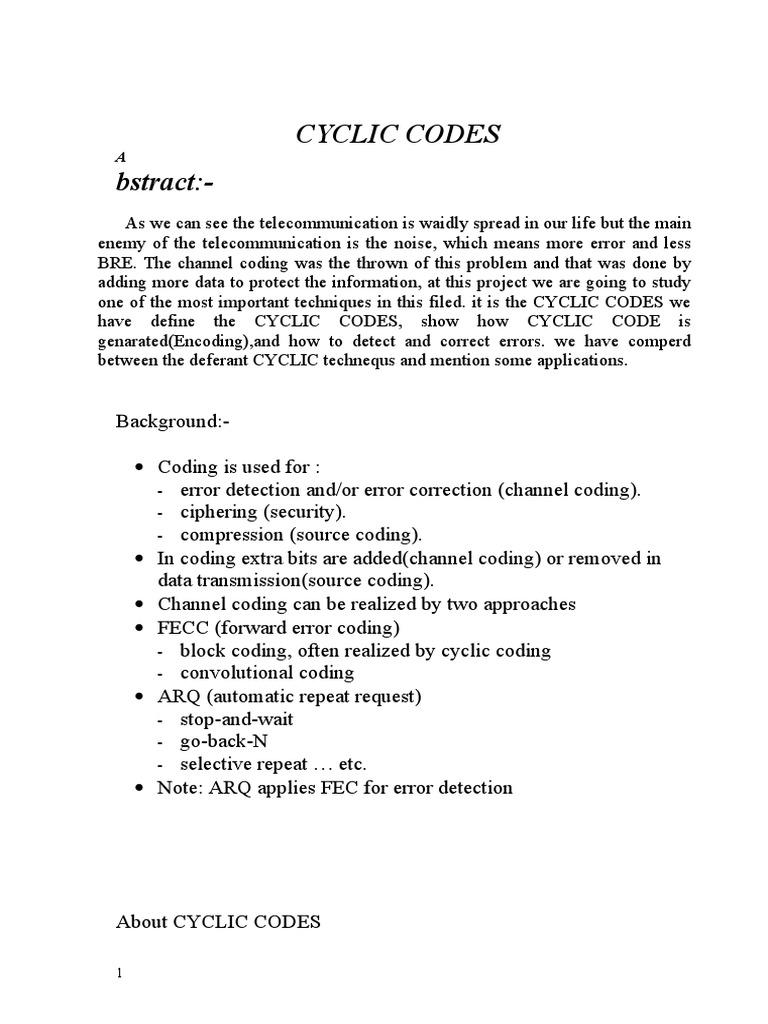Cyclic Codes | PDF | Error Detection And Correction | Naming Conventions