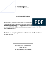 Constancias de trabajo Inverpollo Los Pochongos C.A