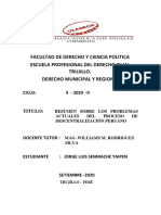 RESUMEN SOBRE LOS PROBLEMAS ACTUALES DEL PROCESO DE DECENTRALIZACIÒN PERUANO