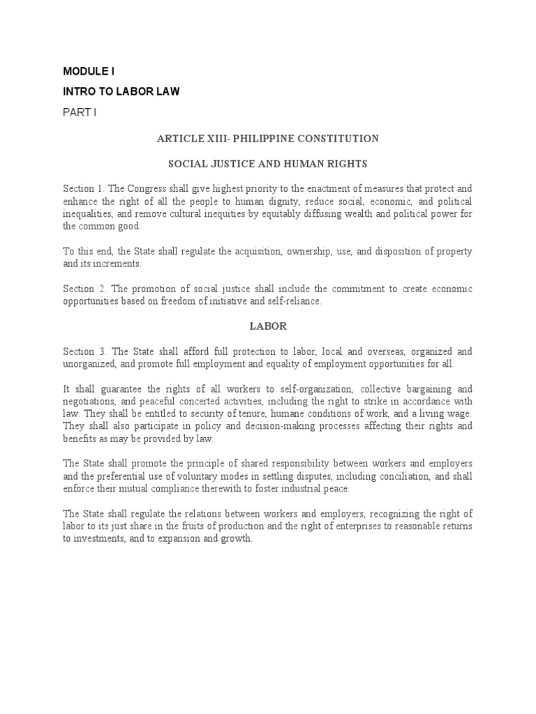 Module I Intro To Labor Law Pdf Employment Labour Law