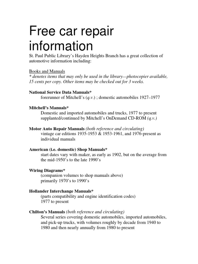 Free Car Repair Information PDF Car Wheeled Vehicles