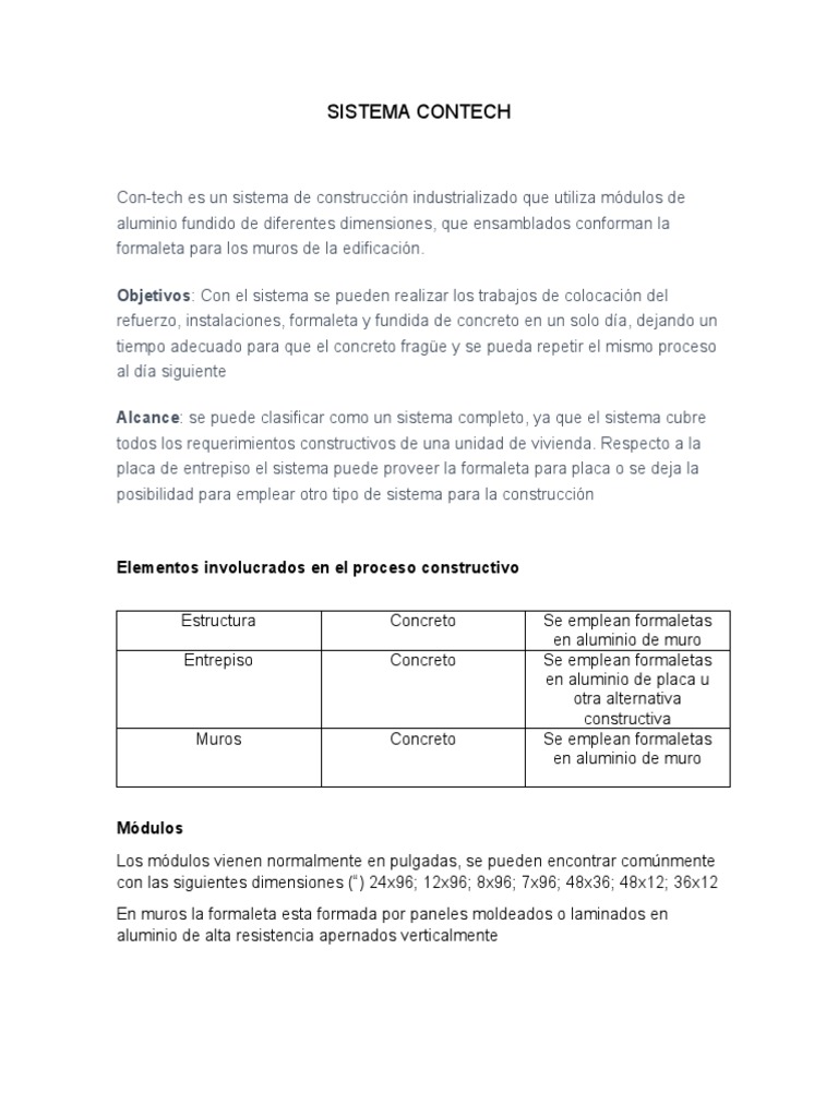 Sistema Contech en Construcción Modular | PDF | Hormigón | Aluminio