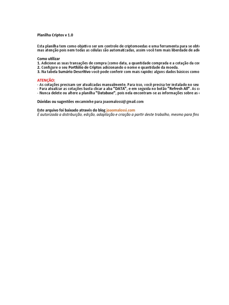 Planilha Criptos V 1.0 | PDF | Criptomoeda | Bitcoin