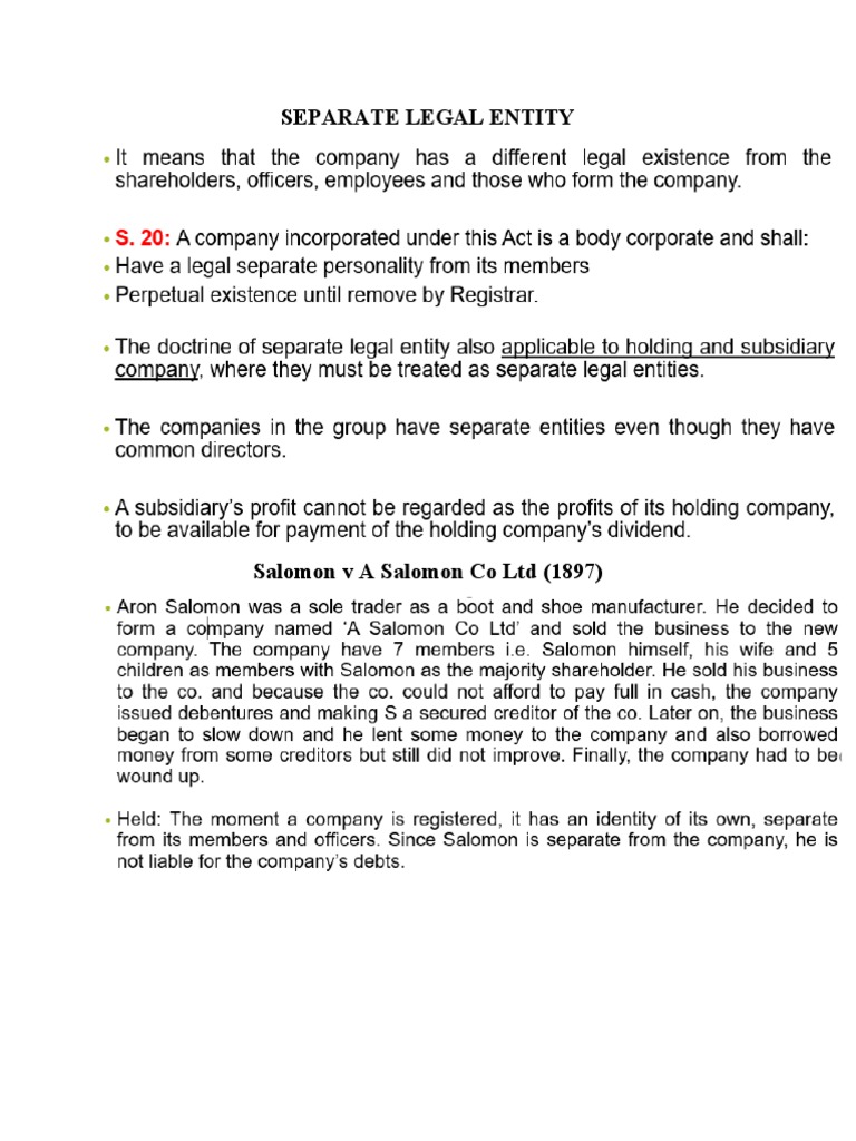 Separate Legal Entity | PDF | Piercing The Corporate Veil | Subsidiary