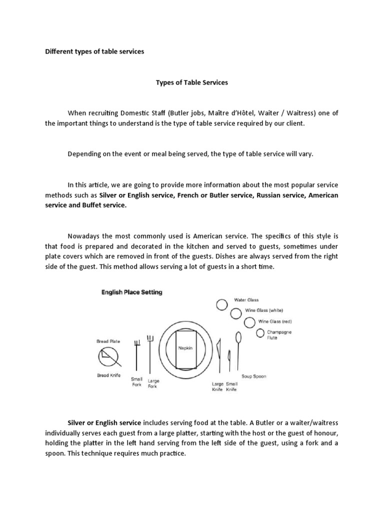 Different Types of Table Services PDF